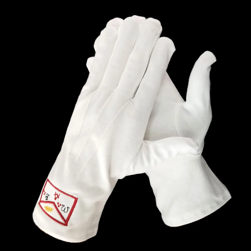 100% cotton white marching military parade masonic gloves embroidered