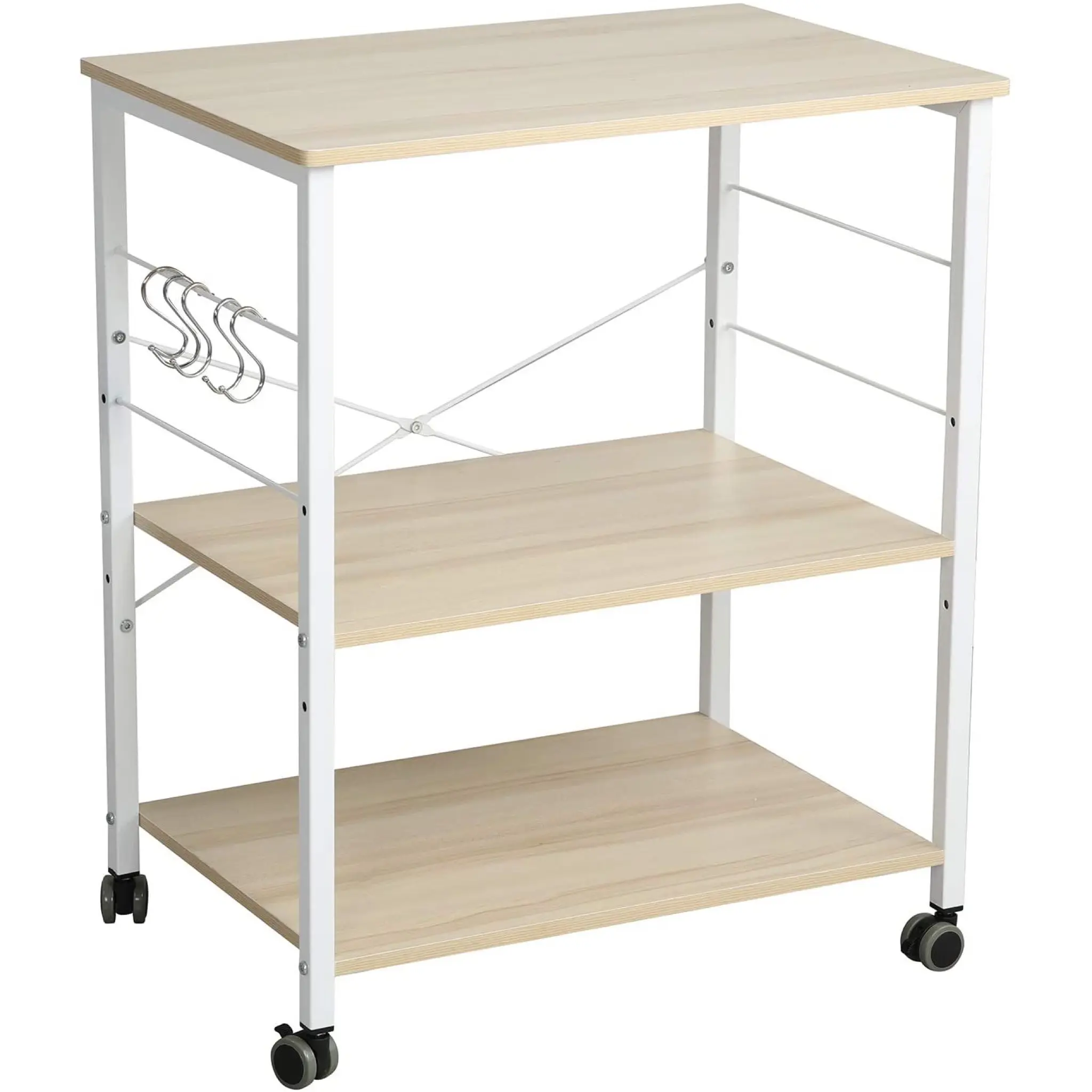 Industrial style kitchen cart wooden rack kitchen trolley islands metal frame storage racks with hooks kitchen furniture