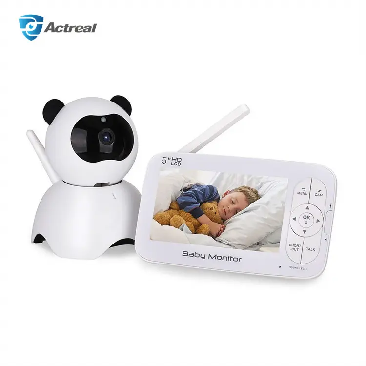 Factory Newest Two Way Audio Built-in Lullabies Temperature Monitoring Pan Tilt 5 inch Wireless Video Baby Monitor