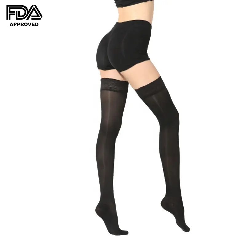 Graduated lace up medical compression stockings anti embolism stockings thigh high with good price 15-20mmHg