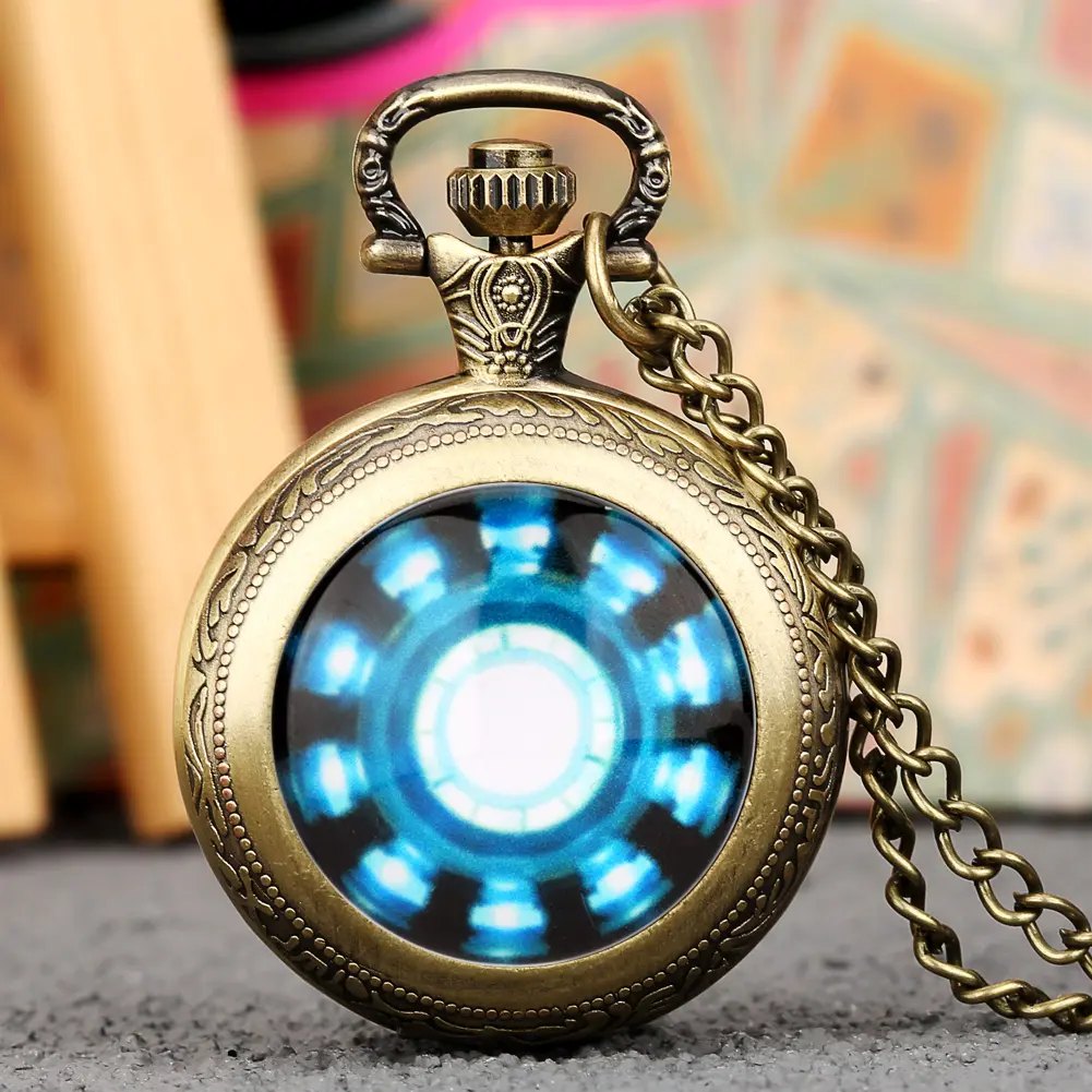 Tony Stark дуговой реактор старинное бронзовое ожерелье цепочка ювелирные изделия часы медальон карманные часы кулон для детей