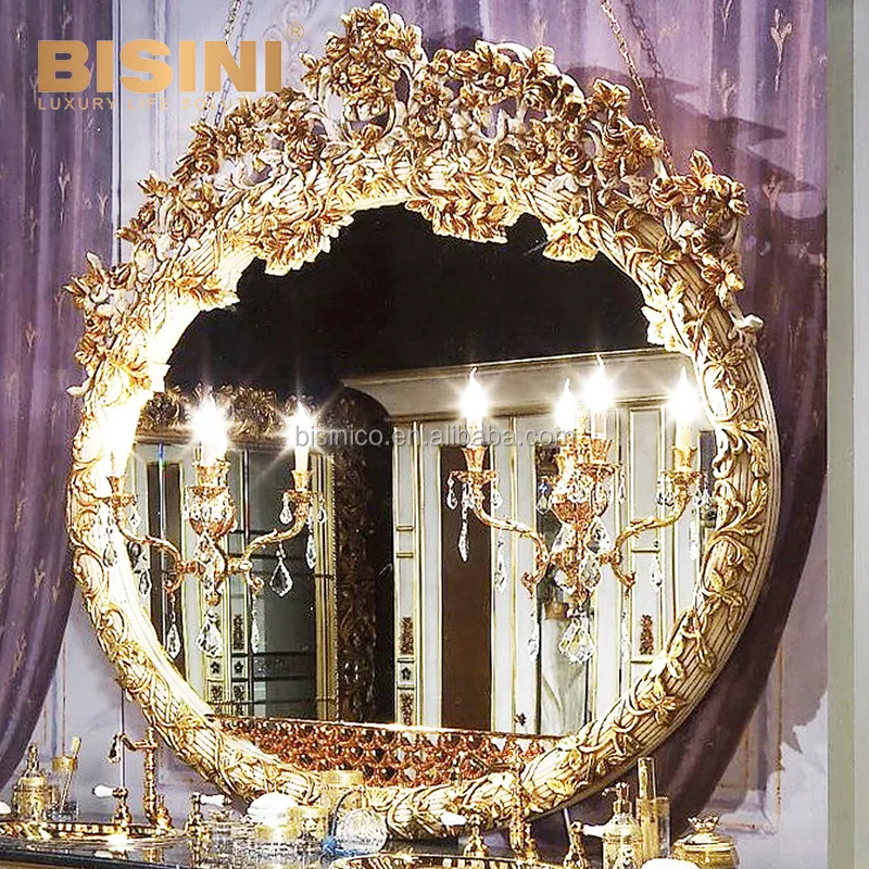 Классическое Королевский Европейский стиль белый и золотой цветочный орнамент круглое зеркало для украшения стен