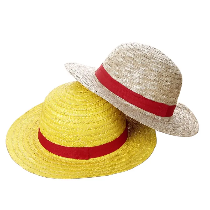 Boy Girl One Piece Cap Straw Hat Neck String Luffy Flat Cosplay Japanese Cartoon Props Red Stripe Beach Hat