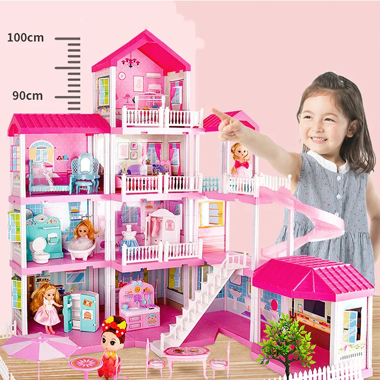 gabby hot seller large Doll House kit Pink Toys baby doll for kids house diy big for girls doll house children accessories casa