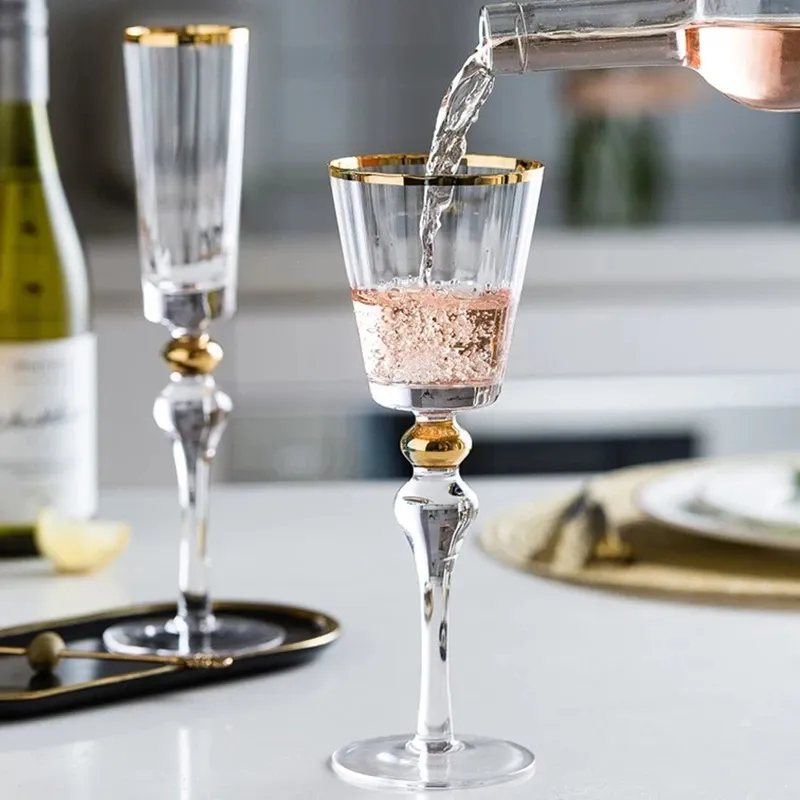 Европейская круглая Золотая стеклянная чашка, высококачественный бокал для красного вина, бокал для шампанского, дворца, ресторана, семейного хрусталя, посуда для напитков