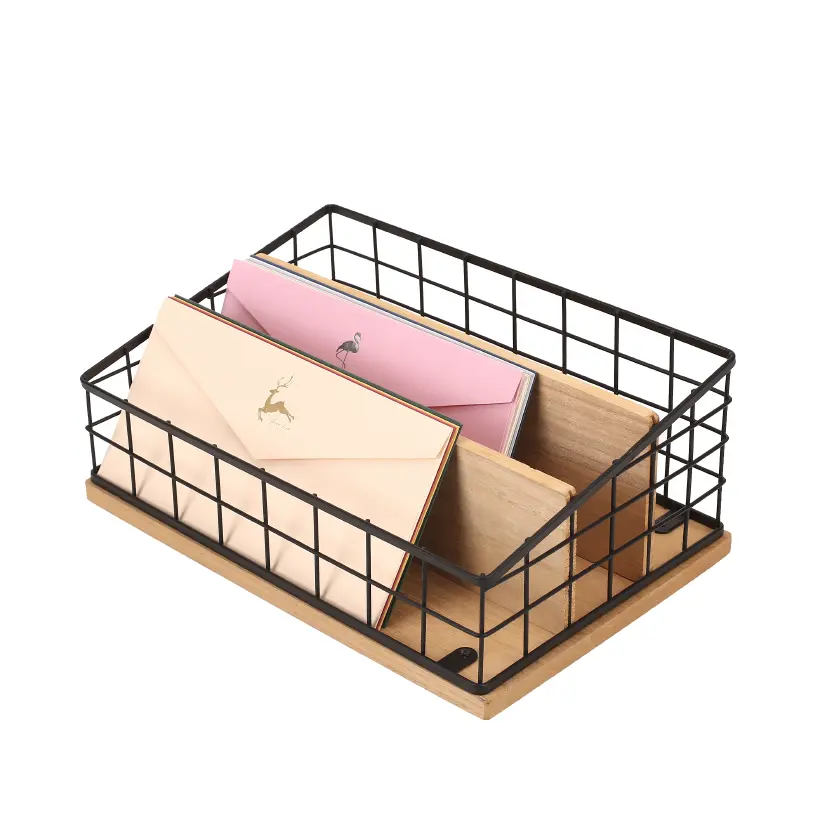 Multi-functional Desktop Stationery Holder Office Accessories Metal 3 Slot Storage Box Envelope Letter Holder Mail Organizer