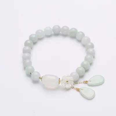 Natural Jade Bracelet 14K Gold Female Model Hanging Natural Shell Flower Jade Water Drop Bracelet