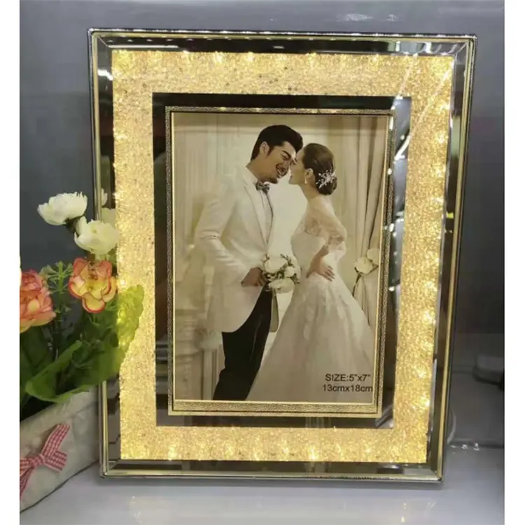 Fashion LED Photo Frame Crystal Sublimation Glass Picture Frames Wholesale led light photo frame as Memorial Gifts cadre