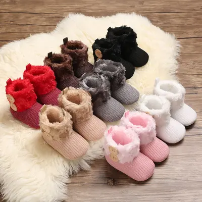 2021 hot sell knit snow boots 0-1 years old girls cotton baby shoes plus velvet toddler shoes