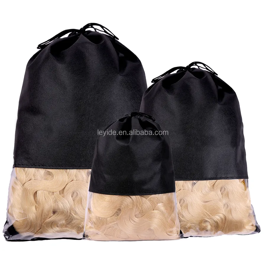 AliLeader Cheap Price Black Pink Color Transparent PVC Wig Storage Bag Non Woven Drawstring Bag For Hair Extensions