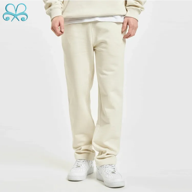 Изготовленные на заказ 100% хлопковые мягкие французские махровые прямые бежевые спортивные штаны для мужчин