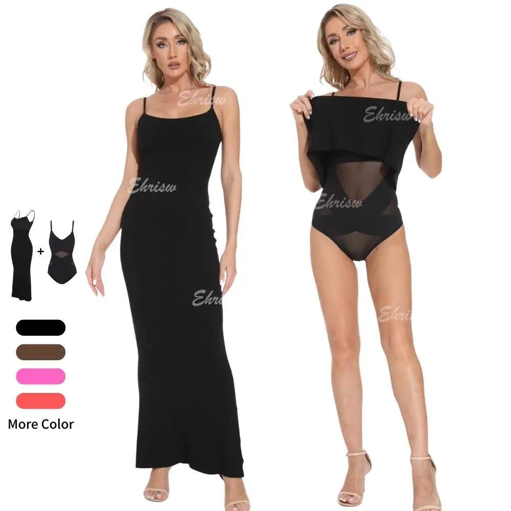 Shaper Dress Bodycon Maxi Mini Built in Shapewear Bra 8 in 1 Women Lounge Long/Short Slip Dresses