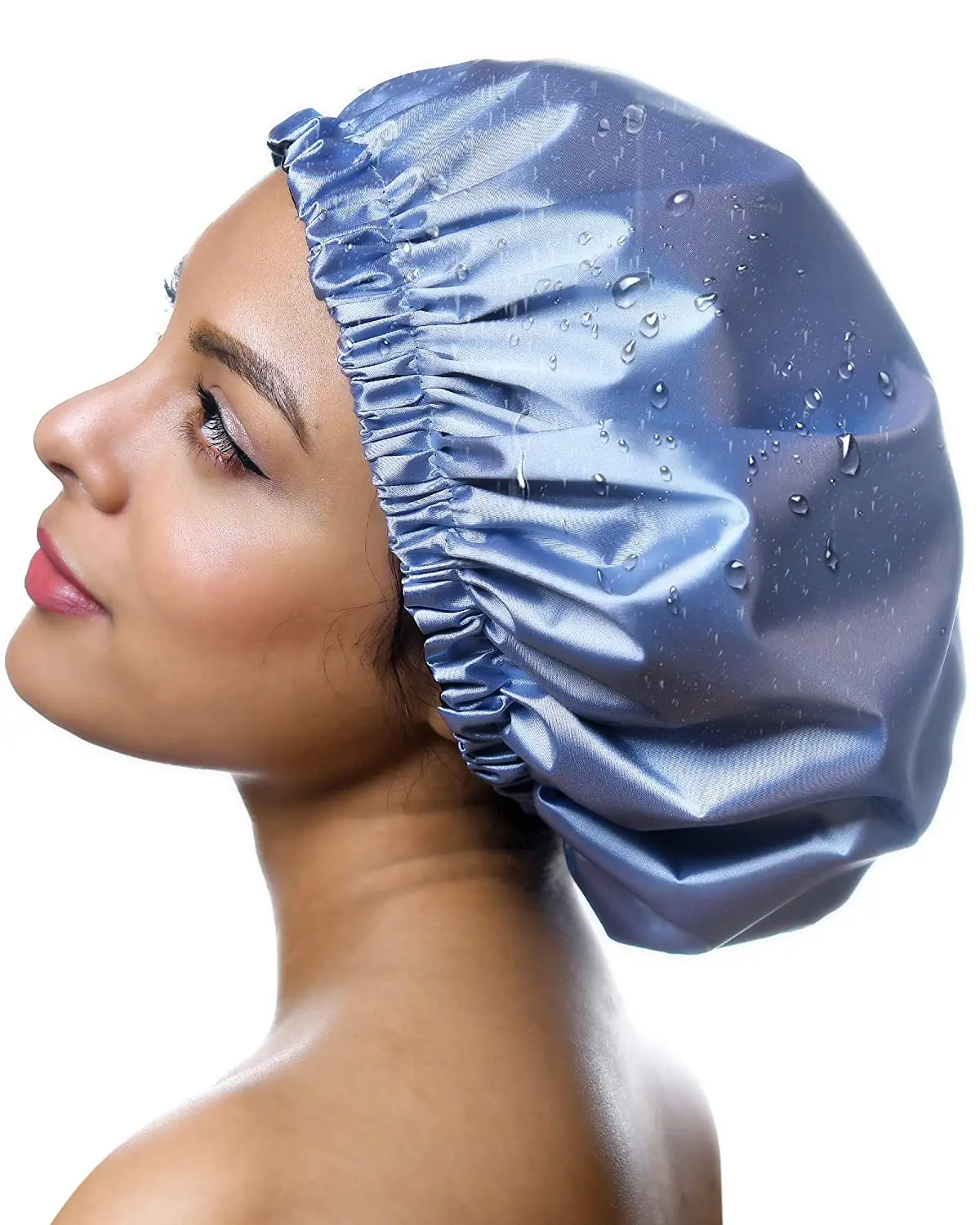 Large Shower Caps for Women Long Hair Reusable Double Layer Waterproof Satin Shower Hair Bath Cap