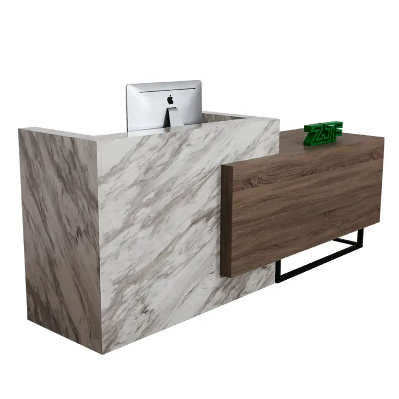 Imitate carrara white marble reception desk table front counter stainless steel feet bar reception desk