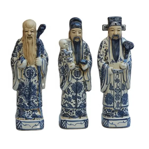 Chinese antique blue and white ceramic emperor statue