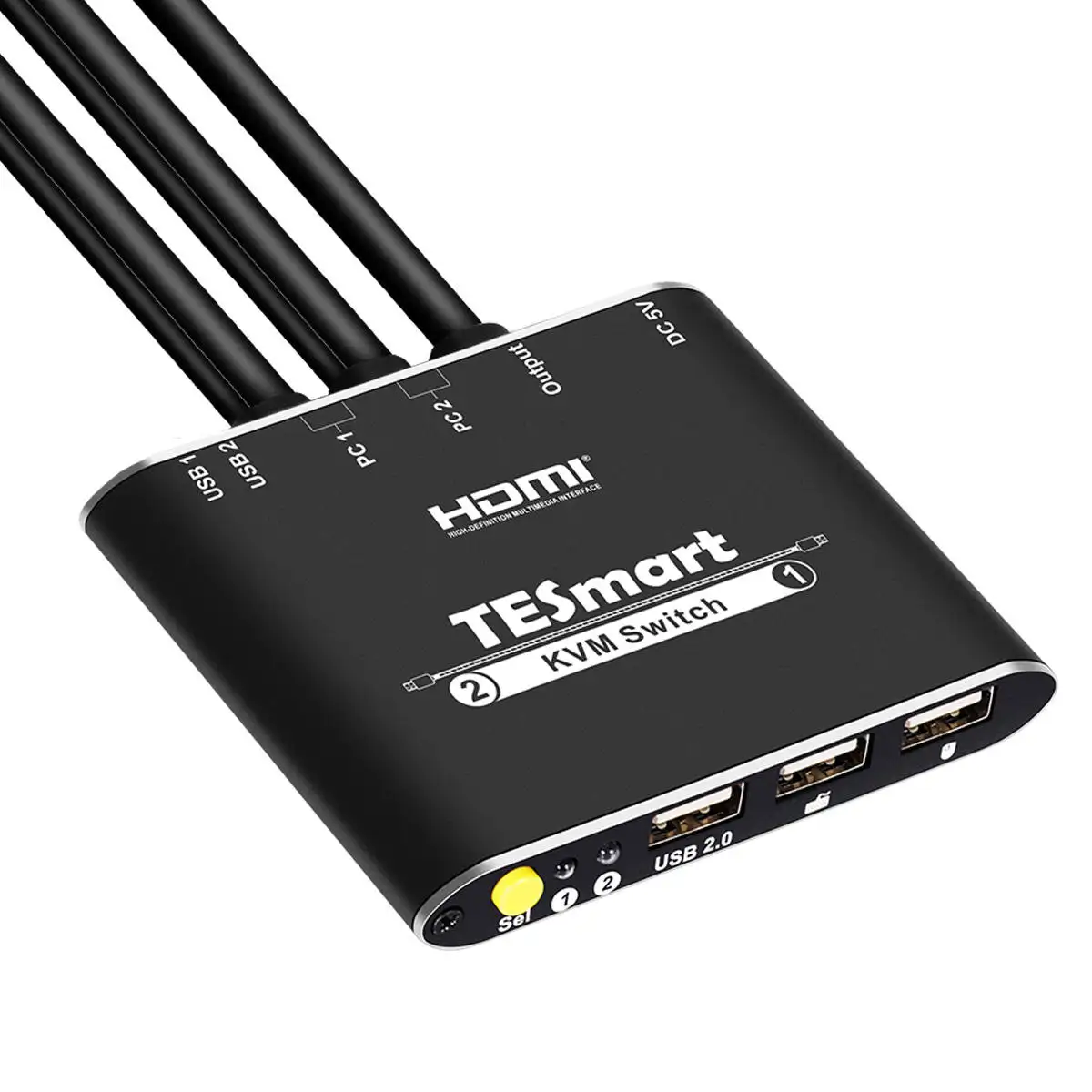 TESmart High Quality with Built-in HDMI and USB cable 2X1 KVM Switcher support 4K@30Hz 10.2 Gbps USB Auto KVM Switch 2 WAY