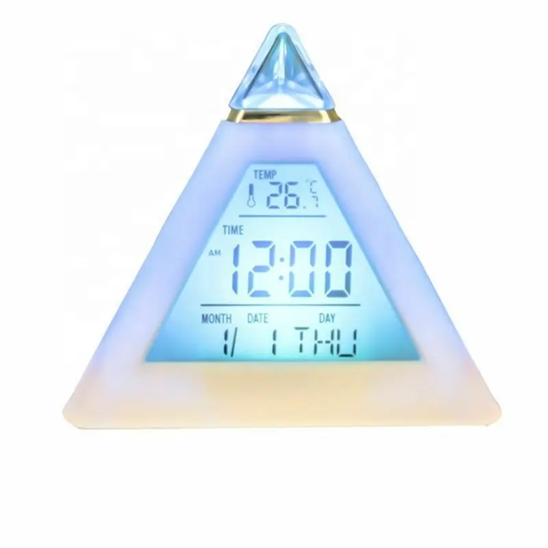 Новый Пирамида ЖК-будильник настольные часы термометр цифровые настольные часы цифровые часы 7 видов цветов подсветка сменные светодиодные часы домашний ночной свет