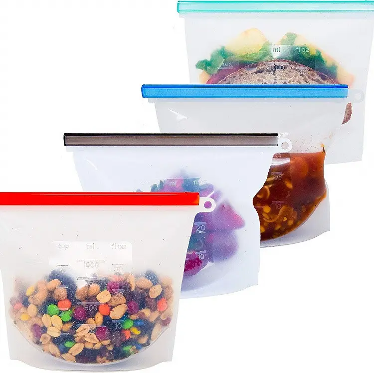 100% Food Grade Reusable Silicone Food Storage Bag Set