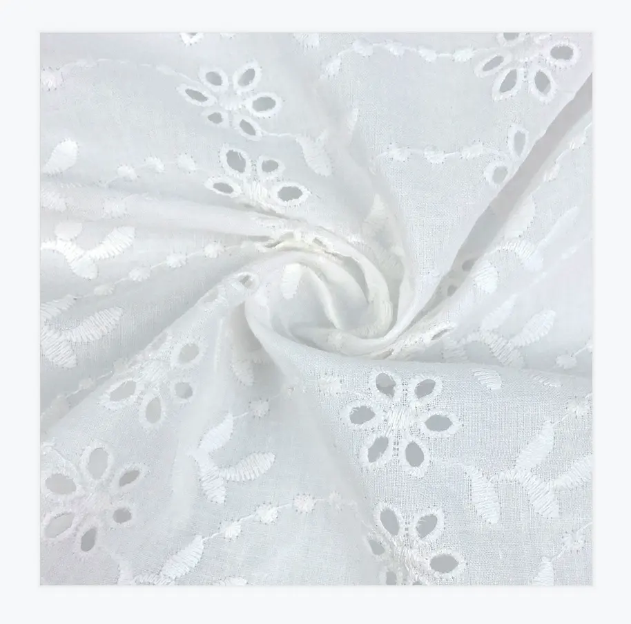 Cotton plain pure white holl lace wedding dress fashion dress table cloth embroidered fabric