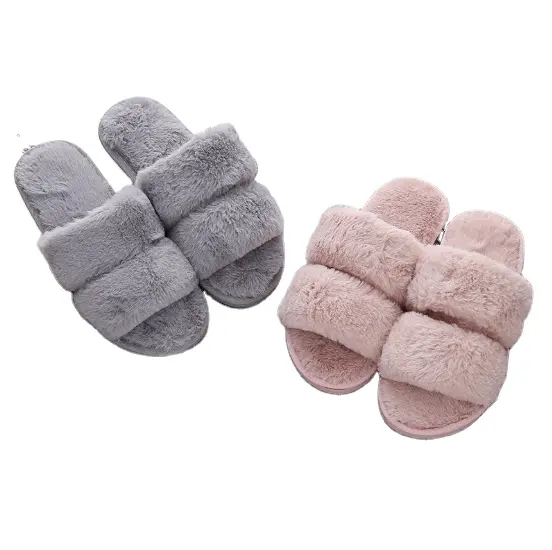 Wholesale Women House Rabbit Fake Fur New Design Fashion Soft Plush Indoor Slipper Non-slip Women's Slippers