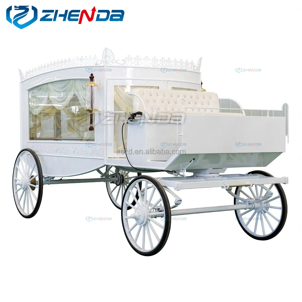 High Quality Funeral Hearse /Coffin horse carriage/White Casket Chariot for sale