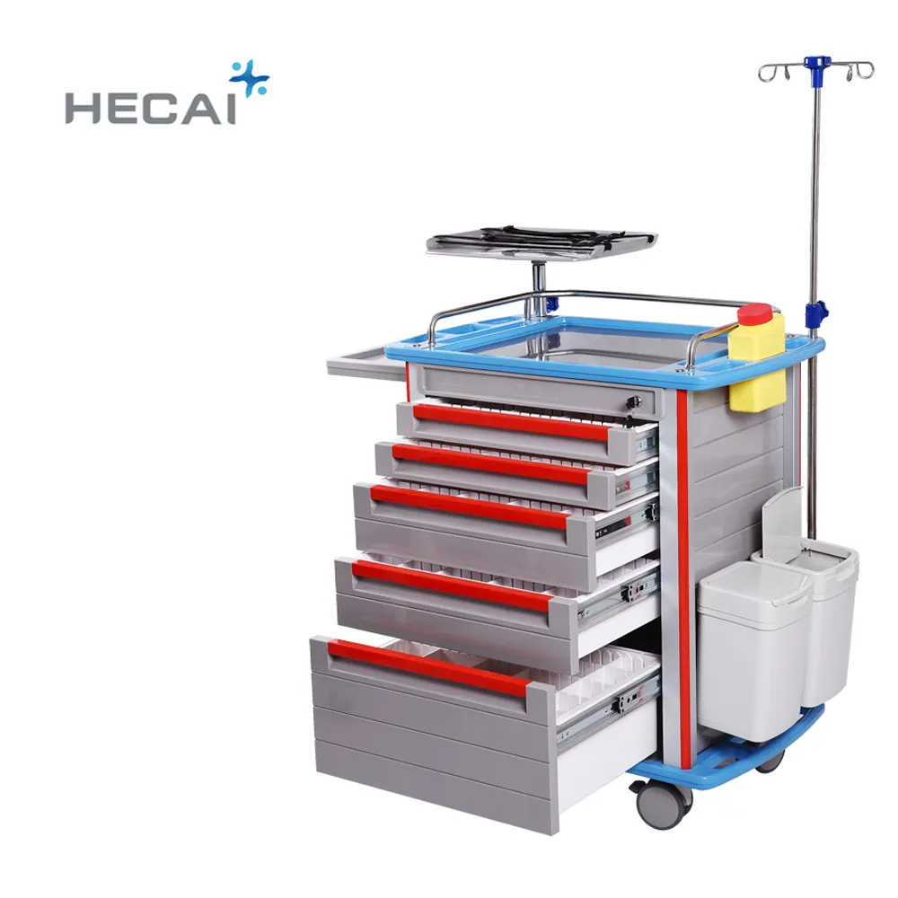 Hospital Furniture ABS 5 Drawers Medical Anesthesia Treatment Trolley