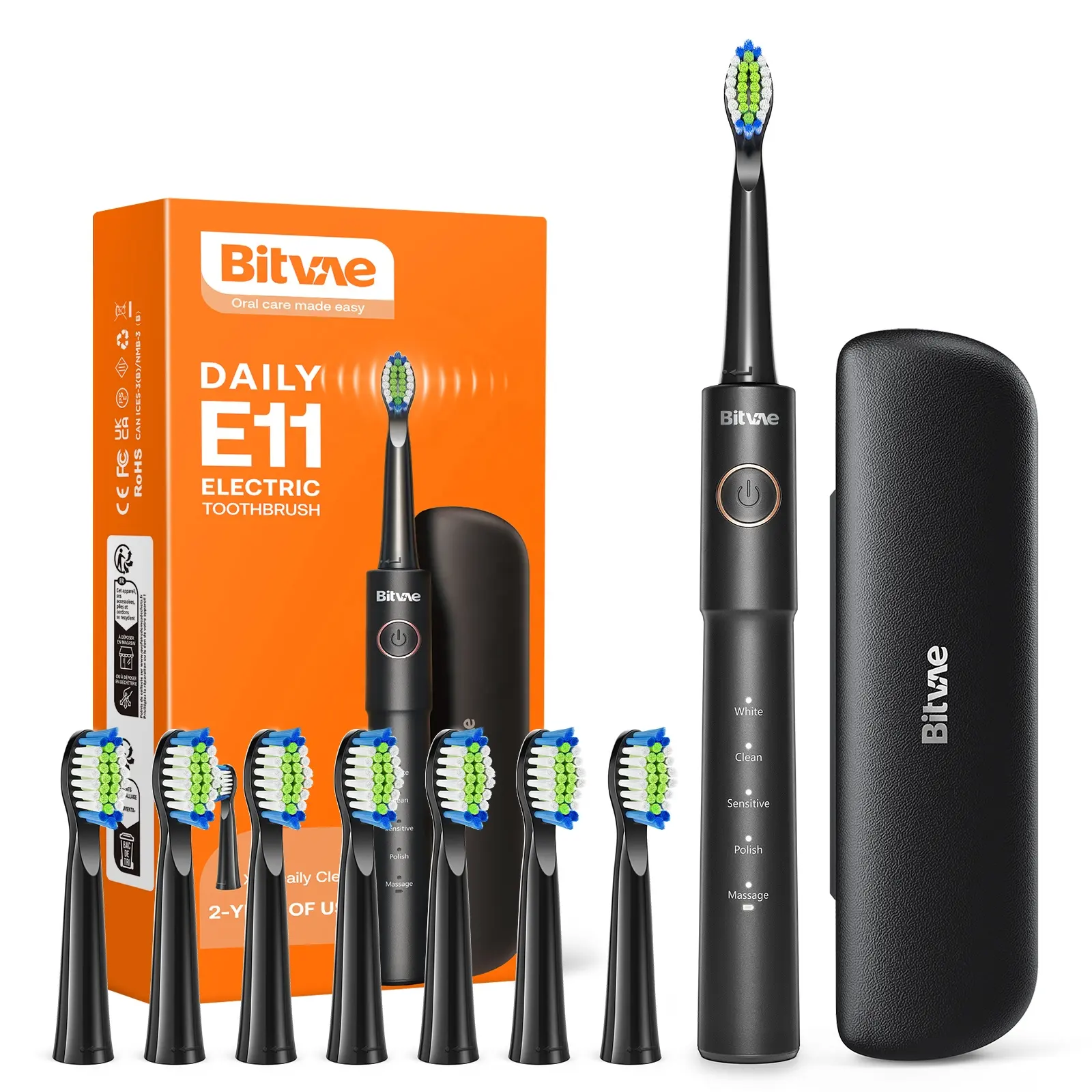 Bitvae BV E11 2024, портативная тонкая электрическая зубная щетка для ухода за полостью рта, зубная щетка для взрослых подростков