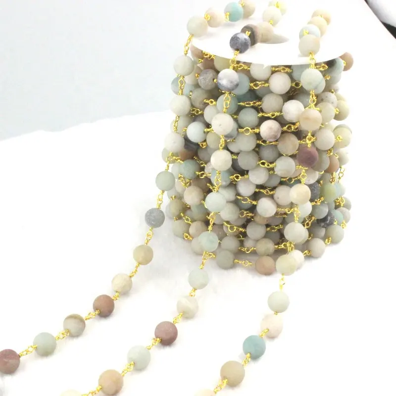 CH-LHN0164 Natural round stone beaded wire rosary chain,fashion semi-precious handmade rosary chain for DIY jewelry