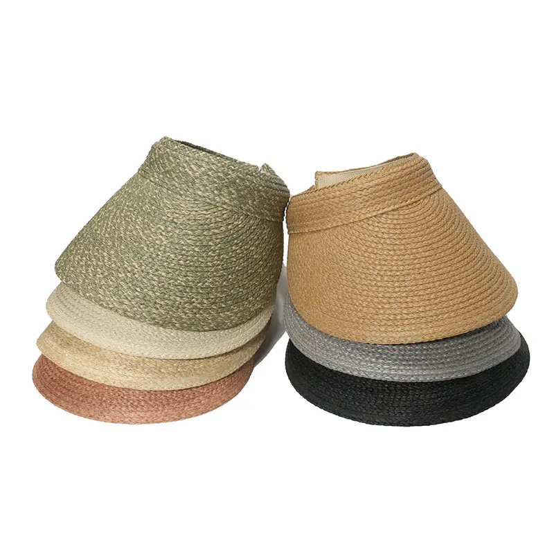 Hot Sale Summer Empty Top Solar UV Protection Visors For Women Adjustable Raffia Visor-Cap Hawaii Straw Sun visor hat