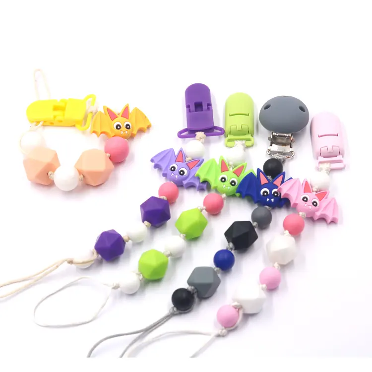 Wholesale Price Bpa Free Animal Shape Beads Infant Dummy Chain Baby Sensory Toy Silicone Pacifier Clip