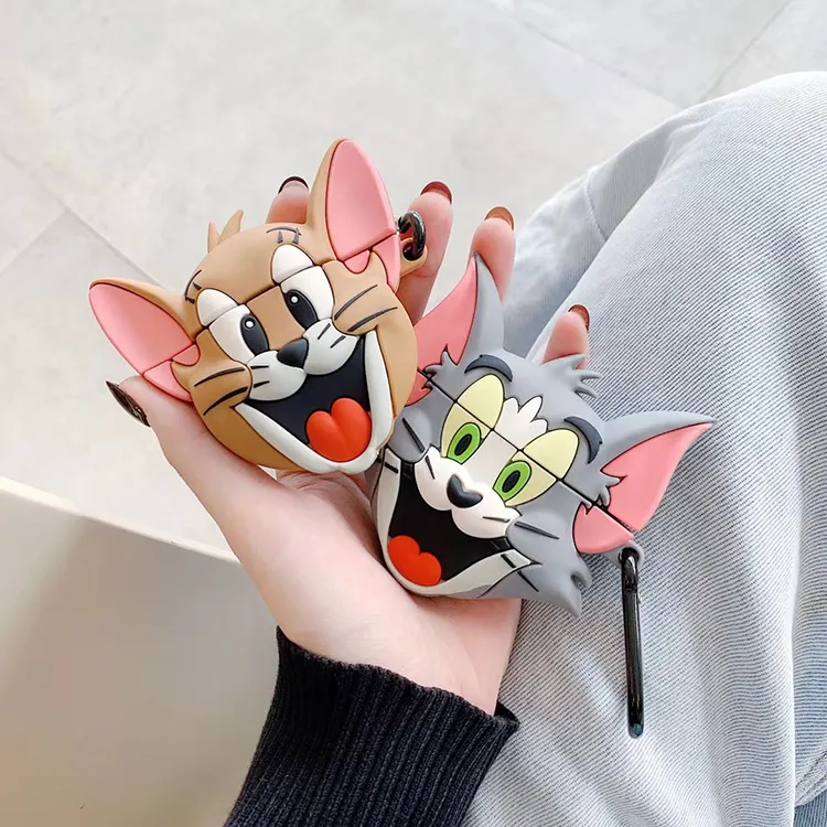 Popular Cute Funny Cartoon Mouse Cat Rabbit Rubber Case For Airpods 1 2 Protector Cover For Air Pods 1 2 Tom Judy Cute Case