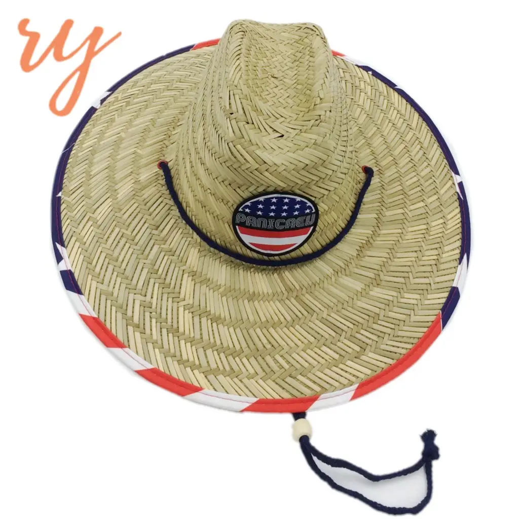 Изготовленный на заказ логотип патч пляж спасатель шляпа с широкими полями соломенная ковбойская шляпа Панама нашивки под заказ для серфинга головные уборы