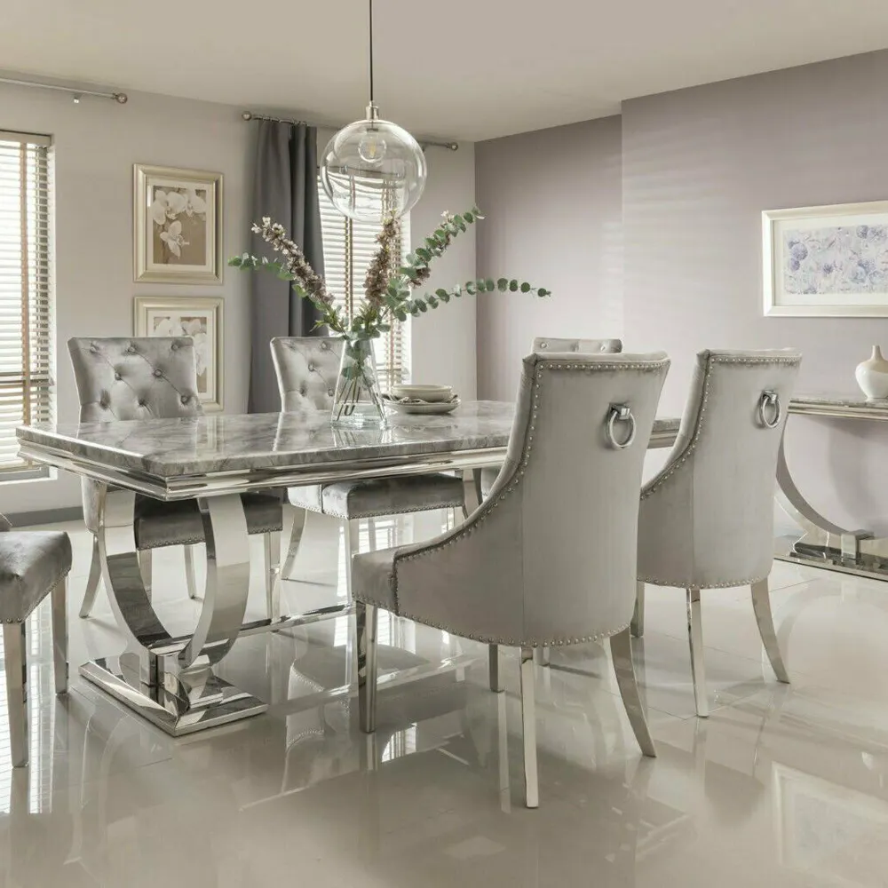 Роскошная мебель для столовой Ресторан Современный серый мраморный обеденный стол набор 4 стулья обеденные столы для продажи
