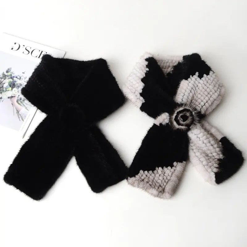 2020 fashion mink fur scarf real Fur scarf female with fur trim scarves white arm sets direct deal