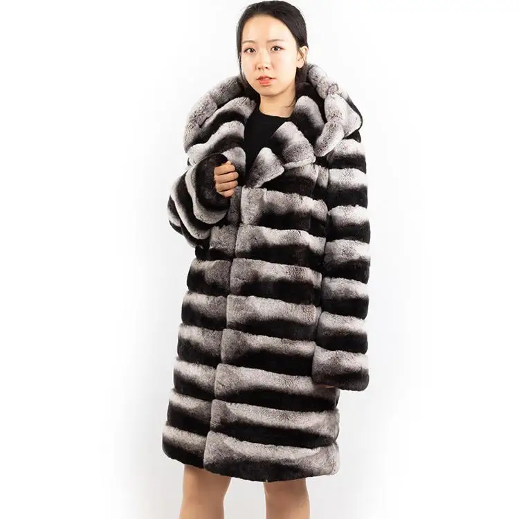 Оптовая продажа, длинное зимнее пальто с капюшоном 90 см, шуба из Шиншиллы, Стамбул Рекс, шуба из кроличьего меха для женщин