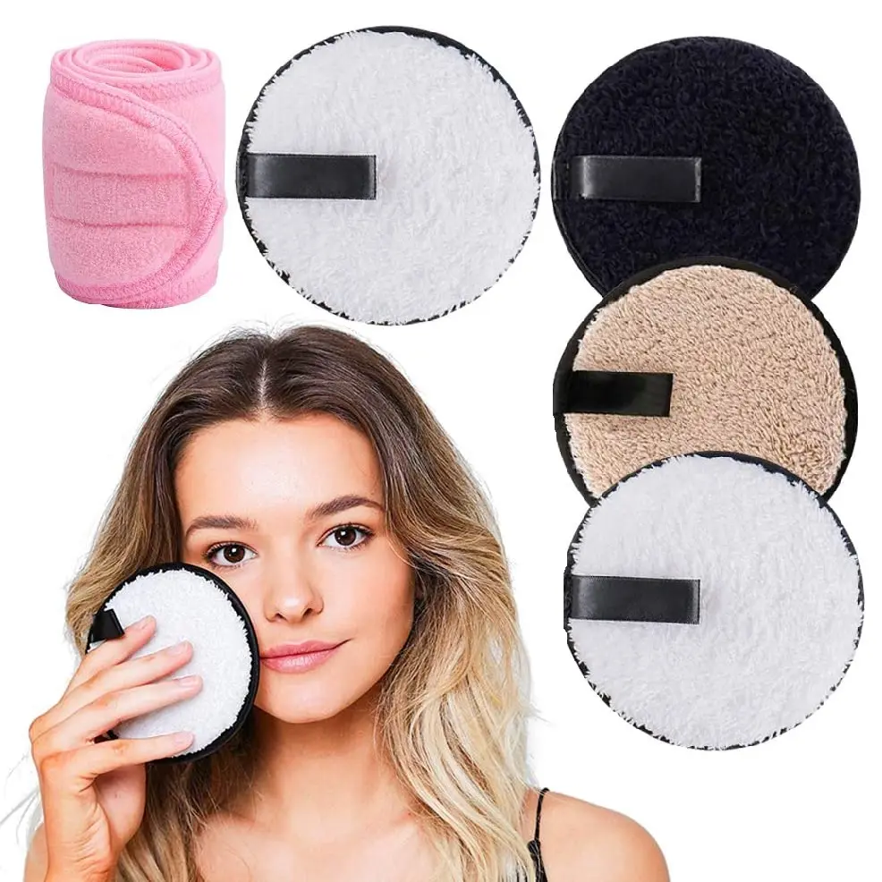 Microfibre Cotton Face Cleansing Cloths Washable Reusable Makeup Remover Pads Headbands Spa Facial Towel