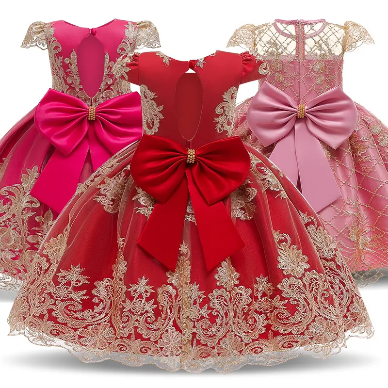 Новейшее кружевное детское платье с узором, атласное платье, дизайнерское модное вечернее платье для маленьких девочек L5192