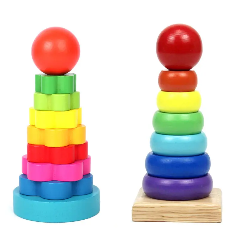 montessori Rainbow Tower Stacking Game Wooden Educational Puzzle Toy