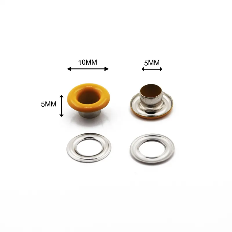 Durable nickel free coating yellow color brass eyelet and grommet 5 mm for shoes