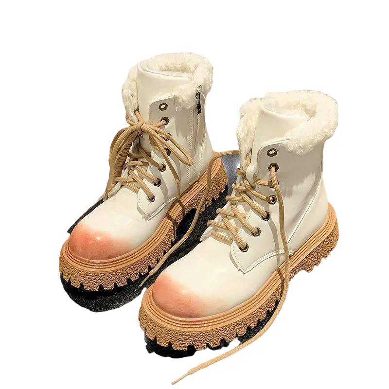 High Quality New Winter Leather Girl Cotton Shoes Warm Martin Boots Women Snow Boots