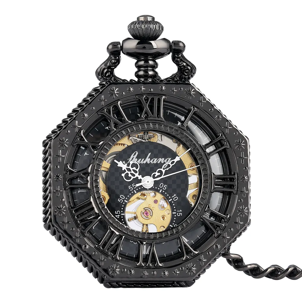 Роскошные Octagon Half Hunter Steampunk часы винтажные Механические карманные часы-скелетоны для мужчин