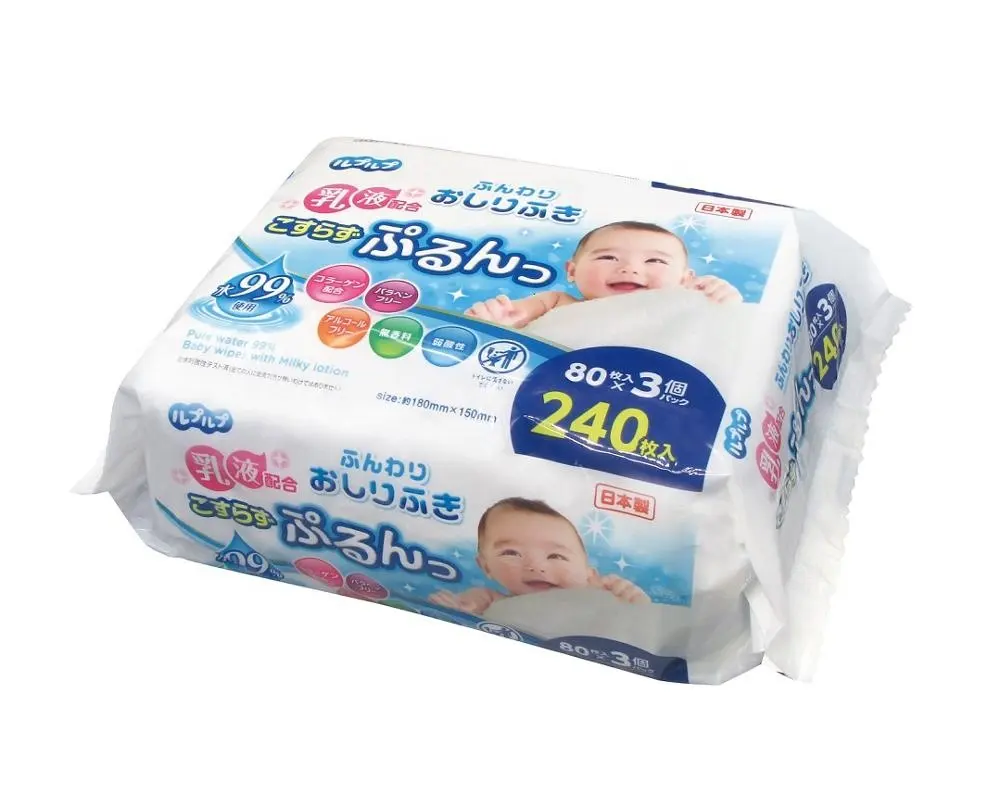 Сделано в Японии детские салфетки 99% воды с молочным лосьоном (80 листов x 3)/упаковка, оптовая продажа, влажные салфетки для младенцев, Лидер продаж, 2023