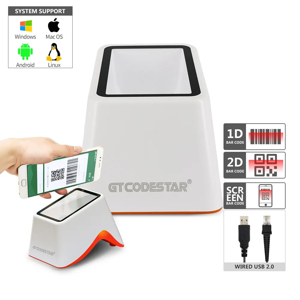 Mobile E Payment Box Qr Bar Code scanner reader payment 2D desktop pda android price label corded barcode scanner GT-790