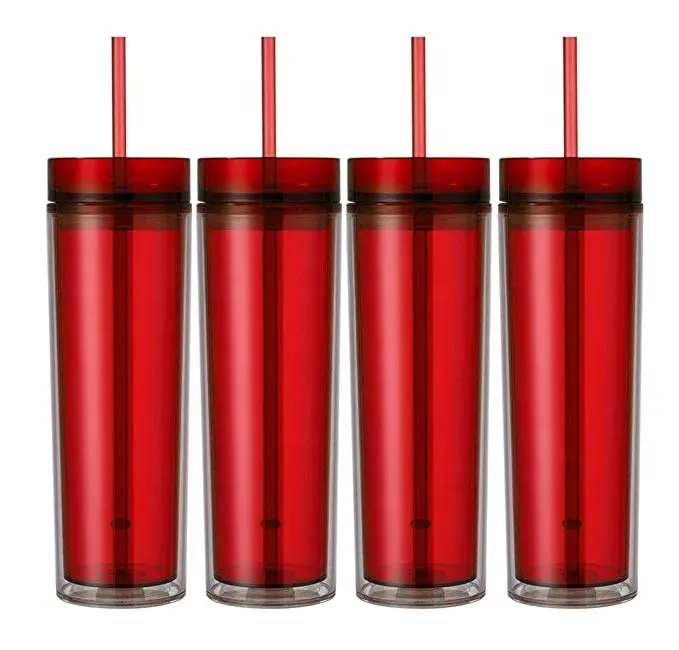 Skinny tumbler Clear Acrylic Tumblers with Lids Skinny 16oz Double Wall Clear Plastic Tumblers