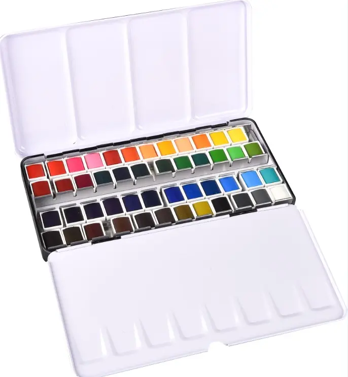 Pocket Solid Watercolor Paint Set with Water Brush Pens 36 Professional Travel 36 Assorted Metallic Colors