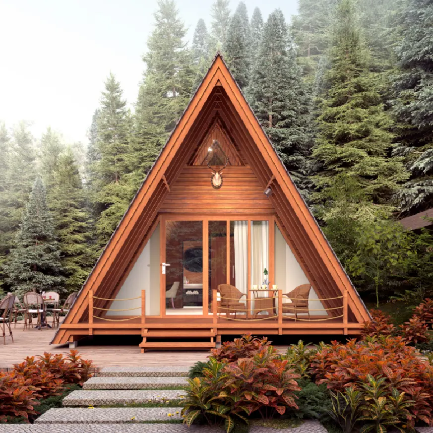 Крошечный дом из натурального сборного деревянного каркаса треугольной формы с удобной террасой, роскошная вилла, сборная крошечная