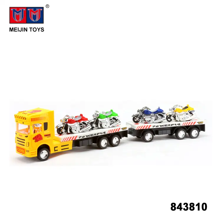 Пластиковая кольцевая фрикционная звуком 1 32 масштабе грузовик с прицепом игрушка для детей с 4 мотоцикла
