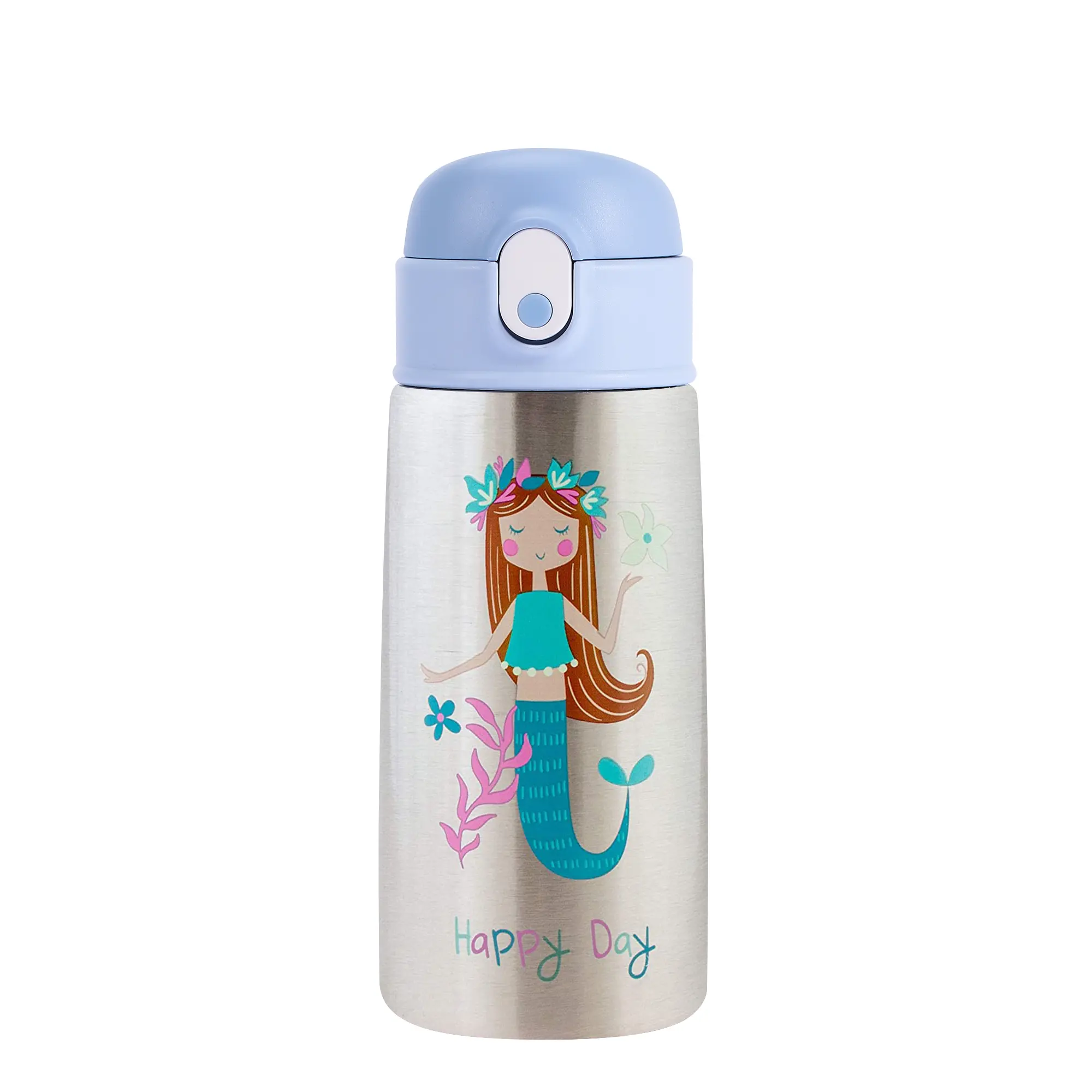 BPA free kids flask cute design 16oz insulated double wall stainless steel water bottle with straw lid