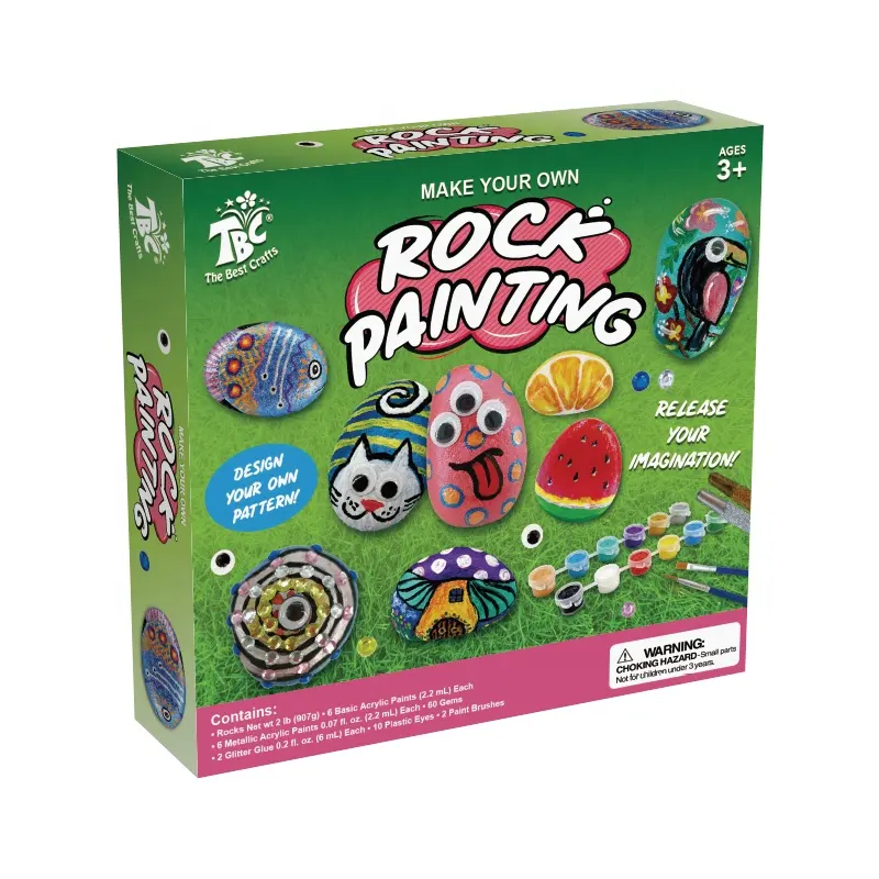Amazon Brand TBC The Best Crafts Wholesale Non-toxic Art Painting Stone Creative DIY Toy Rock Painting Kits for Kids