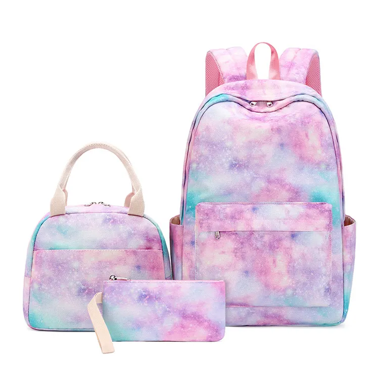 3pcs/set Starry Sky Graffiti School Bag Set Teen Girls Waterproof Backpack With Lunch Bag Pencil Case
